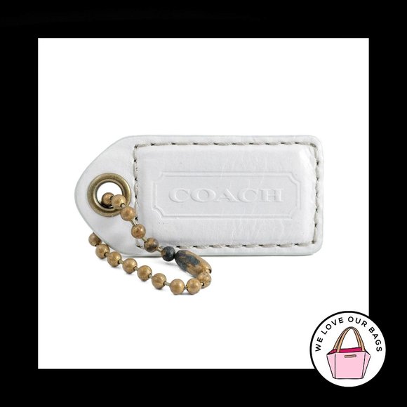 Coach Accessories - 2.5" Large COACH WHITE LEATHER Antique Brass Key Fob Bag Charm Keychain Hang Tag